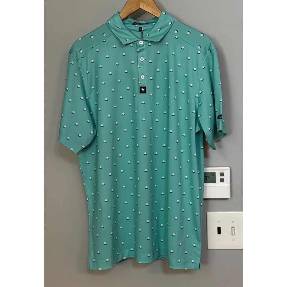Bad Birdie Aim Point Polo Mens XL Dusty Jade Golf Ball Print BBMP007-675A NEW